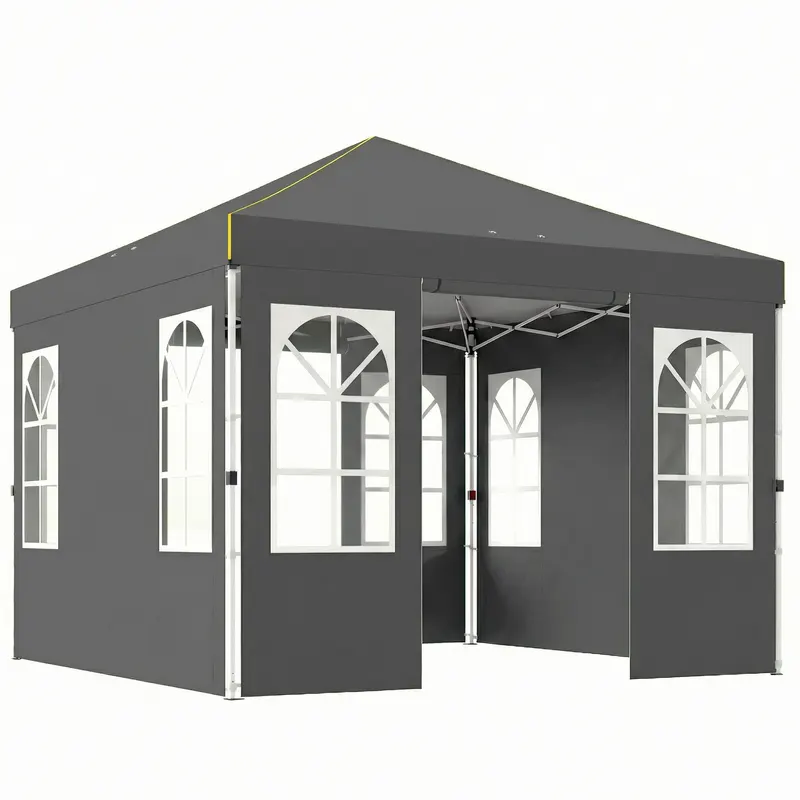 Outsunny Pavilion pliabil 300x300 cm Pop-up cu UPF50+ 4 laterale detașabile Înălțime reglabilă și husă de transport Gri închis | Romania