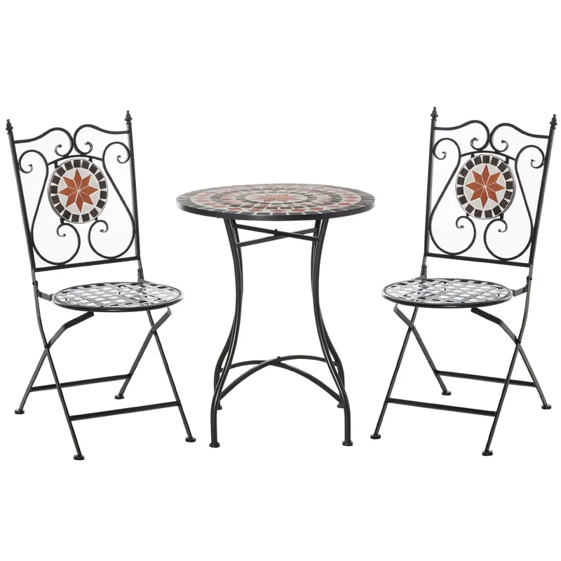 Set de Gradina Outsunny cu 2 Scaune Pliante si 1 Masuta tip Mozaic, Metal si Ceramica | Romania