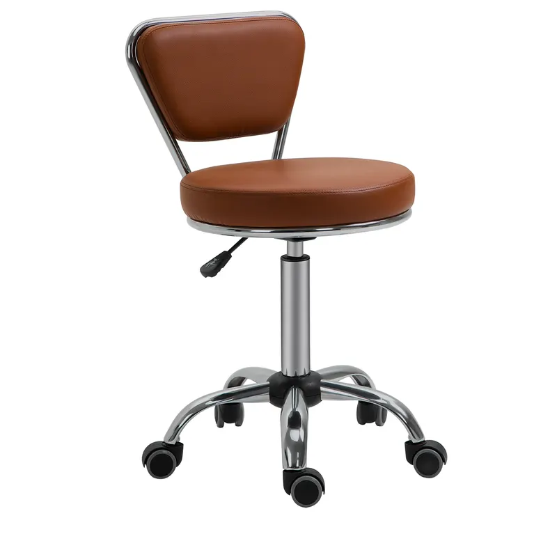 HOMCOM Scaun de masaj Vintage - scaun de lucru rotativ 360° - înălțime șezut reglabil 49-64 cm - acoperire sintetică maro metal cromat | Romania