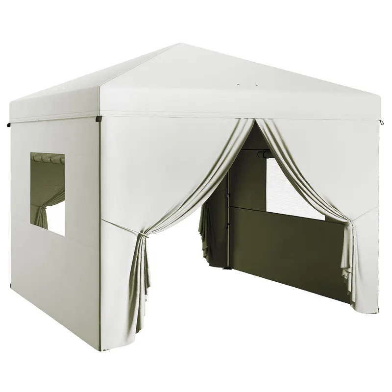 Outsunny Cort pliabil pop-up 3x3 m cu 4 draperii laterale 2 ferestre din plasă înălțime reglabilă impermeabil și anti-UV Alb | Romania