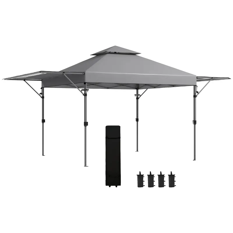 Outsunny Tonelă pop-up pentru grădină Pliantă 5 x 3 m, țesătură Oxford cu 2 pereți reglabili, sac de transport cu roți inclus | Romania