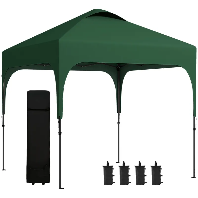 Outsunny Cort de grădină 250x250x268 cm Protecție UV50+ Reglabil pe înălțime cu 4 saci de nisip și husă de transport Verde | Romania