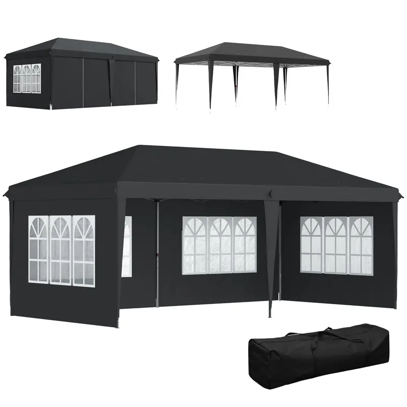 Outsunny Tonelă pop-up pliabilă - cort de recepție - 3 x 6 m 3 părți detașabile negru | Romania