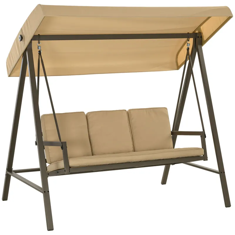Outsunny Balansoar Hollywood Balansoar de grădină Bancă-balansoar, copertină reglabilă, 200 cm x 125 cm x 175 cm, Bej + Maro | Romania