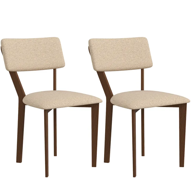 HOMCOM Set de 2 scaune de masă, scaune de bucătărie cu spătar, picioare din lemn, material textil aspect lin 49 x 56 x 85 cm bej | Romania