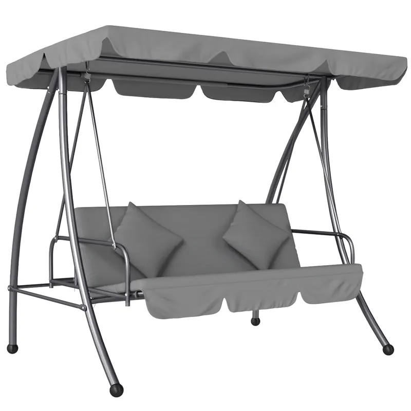 Outsunny Balansoar de grădină convertibil 3 locuri Înclinare Acoperiș reglabil Saltea 200 x 125 x 170 cm metal Polyester Gri deschis | Romania