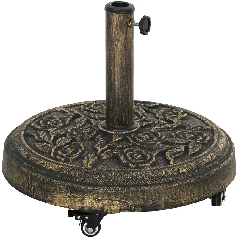 Outsunny Bază Rotundă pentru Umbrelă de Exterior, 21 kg, Bază din Rășină cu Roți și Suport pentru Umbrele de 3,3 cm/3,8 cm/4,8 cm, pentru Grădină, Terasă, Piscină, Bronz | Romania