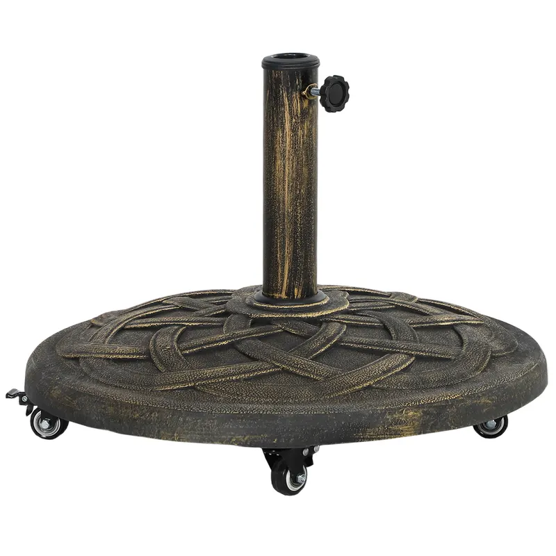 Outsunny Bază Rotundă pentru Umbrelă cu Roți, Bază Ponderată de 20 kg din Rășină, Suport pentru Umbrele de 3,3 cm/3,8 cm/4,8 cm pentru Exterior, Grădină, Piscină, Bronz | Romania