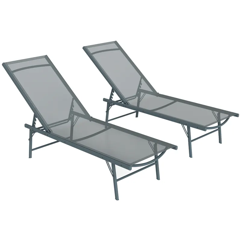 Outsunny Set de 2 șezlonguri pliabile textilenă transat grădină exterior reglabil 54 x 164 x 84 cm gri deschis | Romania
