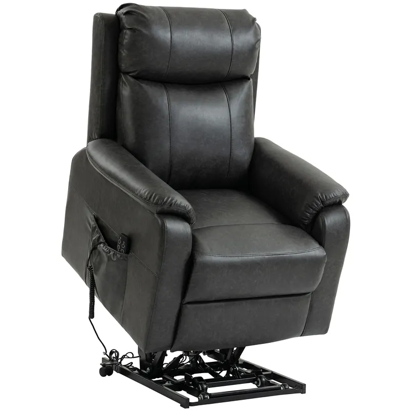 HOMCOM Fotoliu cu ridicare și relaxare pentru seniori, fotoliu electric cu lift din piele ecologică cu dublu motor, perne cu arc, Negru | Romania