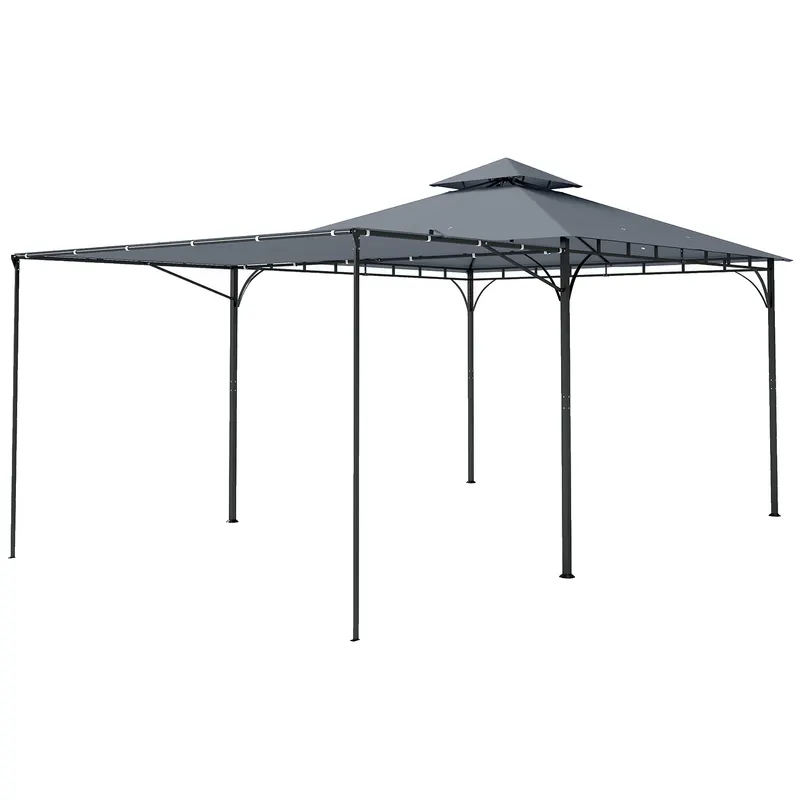 Outsunny Foișor de Grădină 3.2x3.2 m cu Acoperiș Extensibil, Foișor de Exterior cu Acoperiș Dublu Ventilat, Găuri de Drenaj, Cadru Metalic, pentru Grădină, Balcon, Petreceri, Terasă, UV30+, Gri Închis | Romania