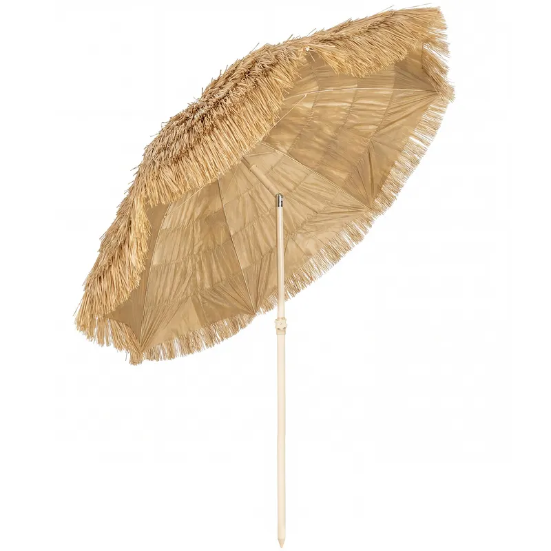 Outsunny Umbrelă de plajă Ø 1,85 m, umbrelă mare înclinabilă, stil hawaian, înălțime stâlp reglabilă, sac de transport, kaki | Romania
