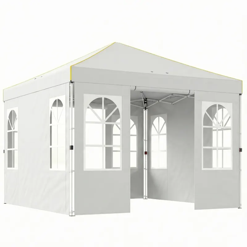 Outsunny Cort Pliabil 3x3 m Pop-up cu UPF50+ 4 Laterale Detașabile Înălțime Reglabilă și Husă de Transport Alb | Romania