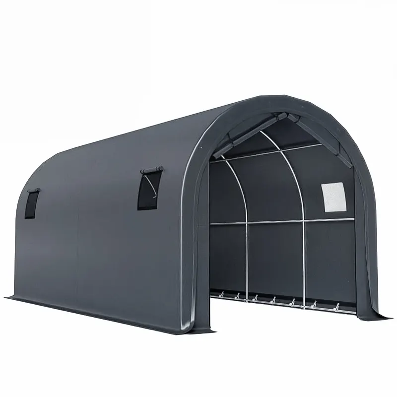 Outsunny Carport 3x6m, Garaj Portabil cu Ușă și Ferestre, Gri Închis | Romania