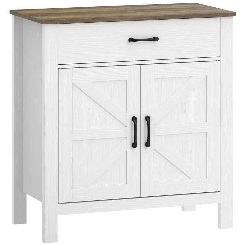 HOMCOM Bufet pentru living, mobilier de depozitare cu 2 uși tip hambar, sertar și poliță reglabilă, 77x39,3x81,5cm, alb și maro | Romania