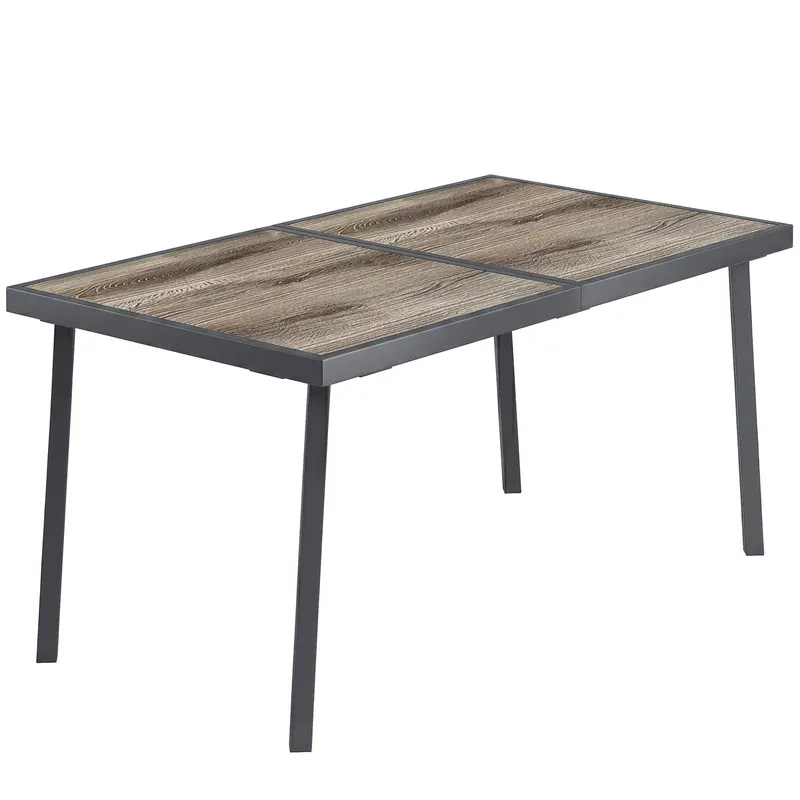 Outsunny Masă de Patio, Masă de Balcon, Masă de Dining pentru Exterior 145 x 85 cm pentru 6 Persoane cu Efect de Lemn, Cadrul din Oțel, Gri | Romania
