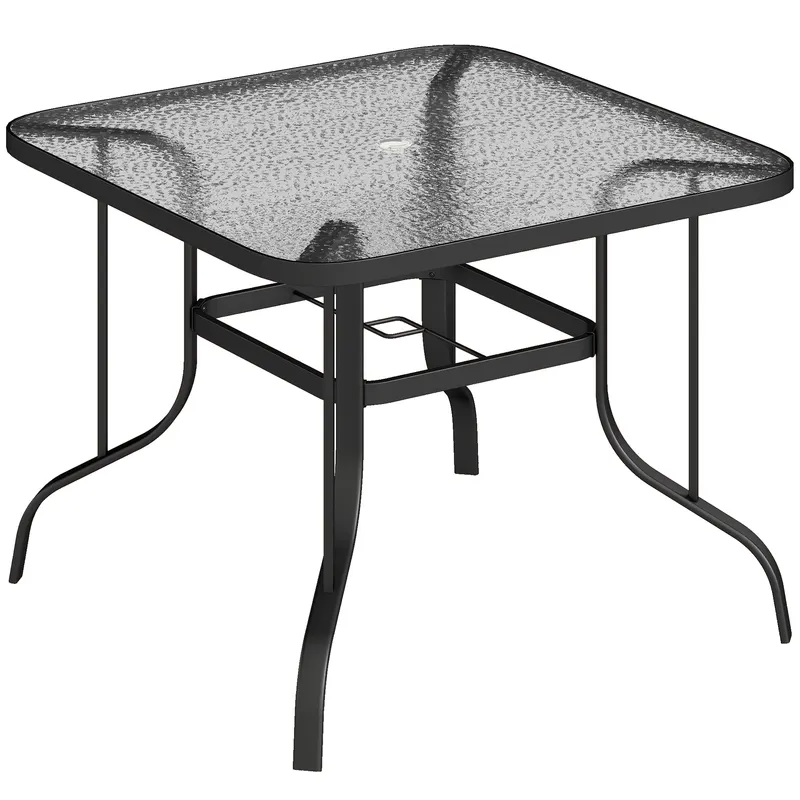 Outsunny Masă de Grădină pentru 4 Persoane cu Gaură pentru Umbrelă Ø54 mm, 96,5x96,5x70 cm, Negru | Romania