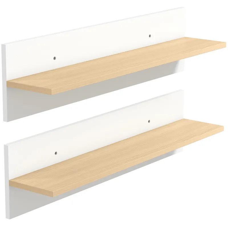 HOMCOM Set 2 Rafturi de Perete pentru Casă și Birou, Rafturi din Lemn pentru Bucătărie și Living, 80x16.5x20 cm, Alb și Lemn Natural | Romania