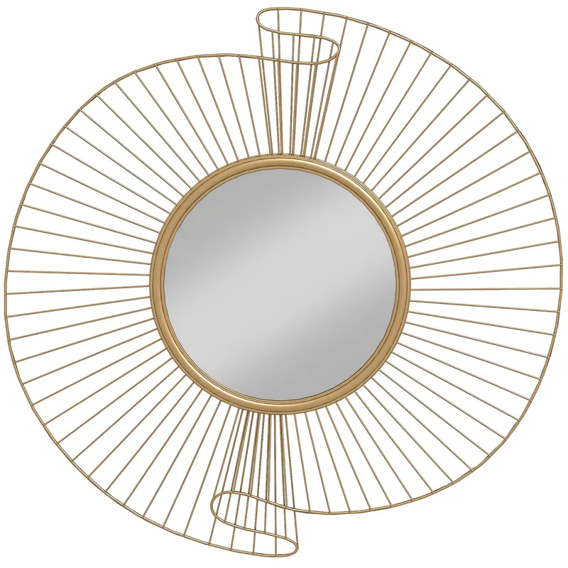 HOMCOM Oglindă Decorativă de Perete Rotundă, Design Modern cu Benzi Metalice și Ramă Plisată, Pentru Sufragerie, Dormitor și Hol, 60x60 cm, Auriu | Romania