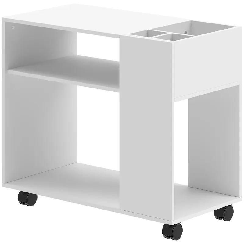 HOMCOM Dulap pentru Imprimantă cu Roți, Dulap Multifuncțional cu Compartimente Deschise, Raft și Spațiu de Depozitare, Noptieră pentru Living, Cameră sau Birou, 70x36x60 cm, Alb | Romania