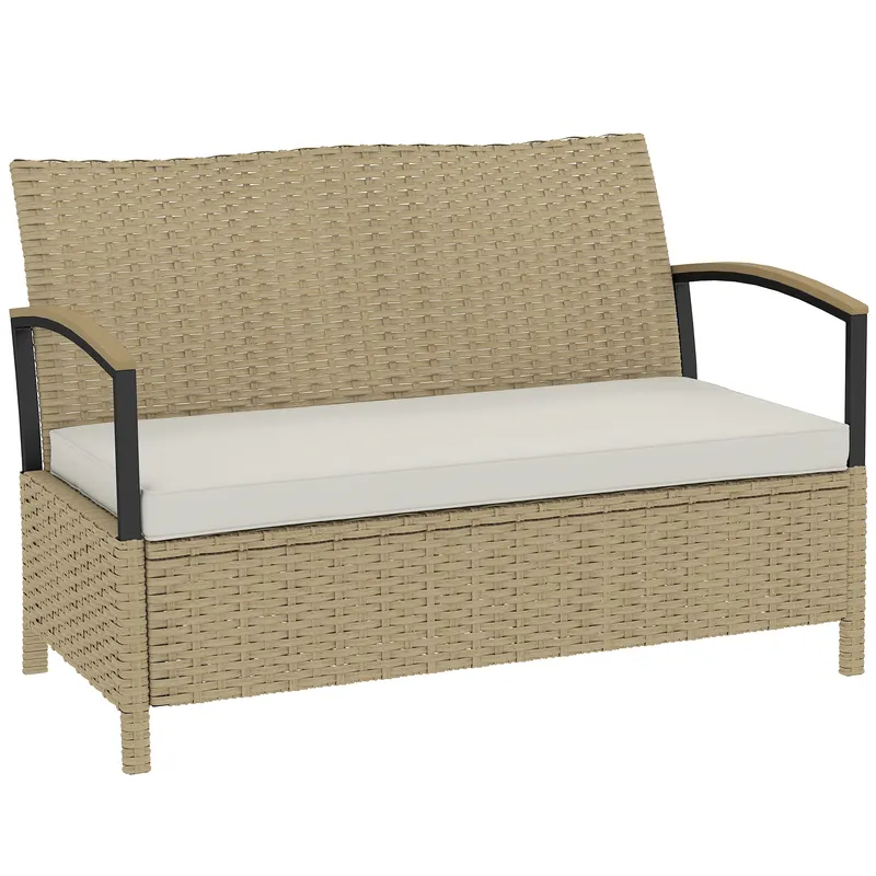 Outsunny Bancă de Depozitare 125L cu Pernă Confortabilă, din Metal, 123x70x82 cm, Bej | Romania