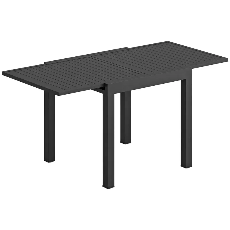 Outsunny Masă de Grădină Extensibilă pentru 4-6 Persoane 80/160x80 cm, Masă de Prânz pentru Exterior din Aluminiu cu Blat Lamelar, pentru Terasă, Balcon, Negru | Romania