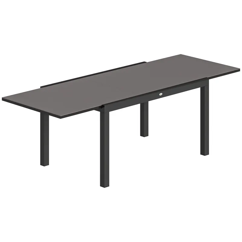 Outsunny Masă de Grădină Extensibilă pentru 8-10 Persoane 140/240x90 cm, Masă de Dining Extensibilă cu Blat din Sticlă Securizată, Masă de Exterior pentru Terasă, Balcon, Negru | Romania