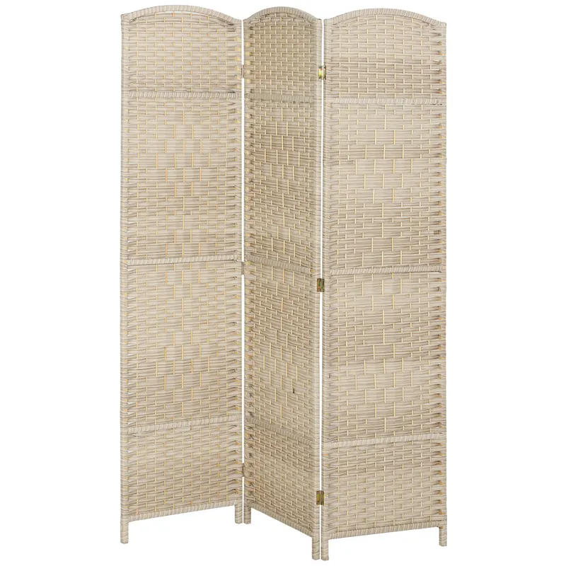 HOMCOM Paravan Interior cu 3 Panouri Pliabil, 135x180 cm, Separatoare Împletit din PP și Lemn de Pin, Stejar | Romania