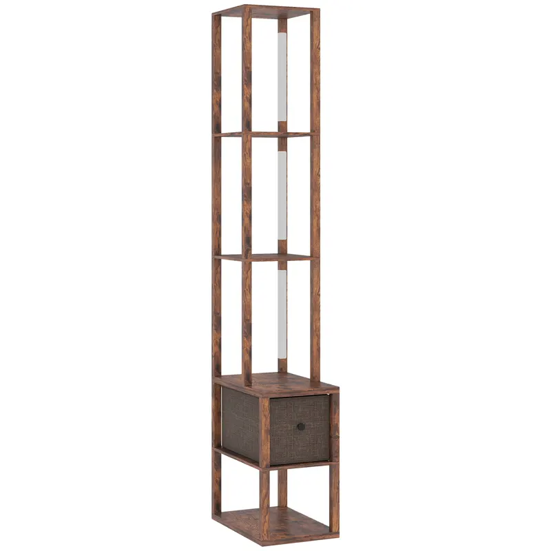 HOMCOM Lampă de podea LED cu rafturi, intensitate reglabilă, comutator cu picior pentru dormitor, maro rustic | Romania