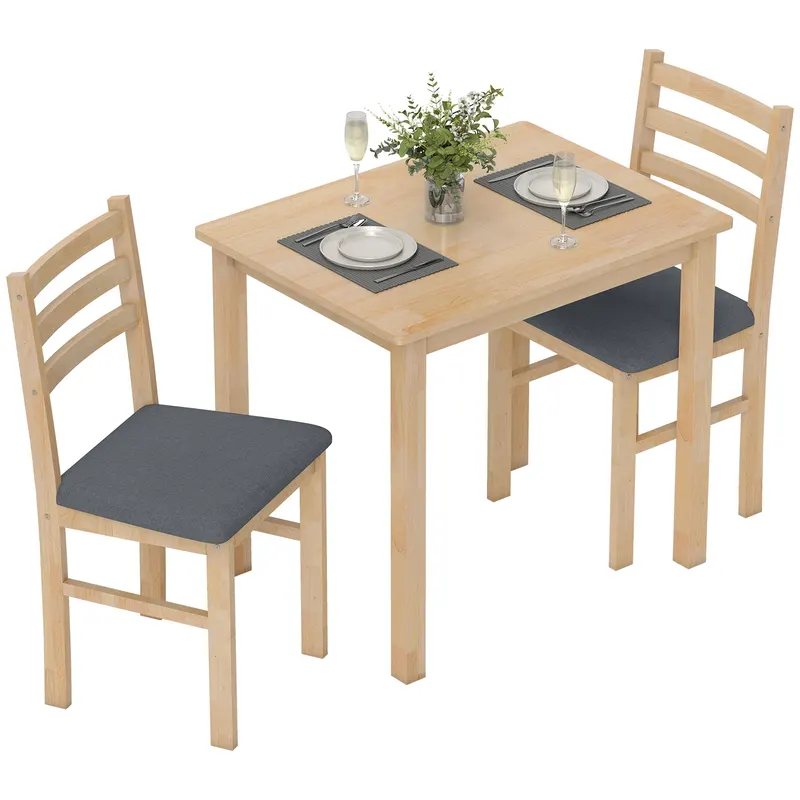 HOMCOM Set de Masă 3 Piese cu 2 Scaune, Masă de Bucătărie pentru Spații Compacte, Scaune Panouri, Spațiu de Economisire, MDF, Lemn Natural | Romania