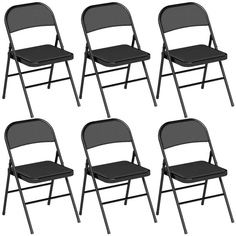 HOMCOM Set de 2 scaune pliante, scaune de birou portabile, picioare din oțel, scaun pliant pentru birou, recepție, sala de așteptare, piele ecologică, negru | Romania