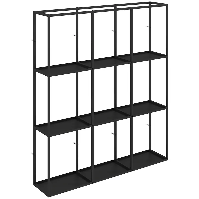 HOMCOM Etajeră de perete industrială 9 compartimente, etajeră modulară din metal pentru obiecte de colecție, 87,5x18x100cm Negru | Romania