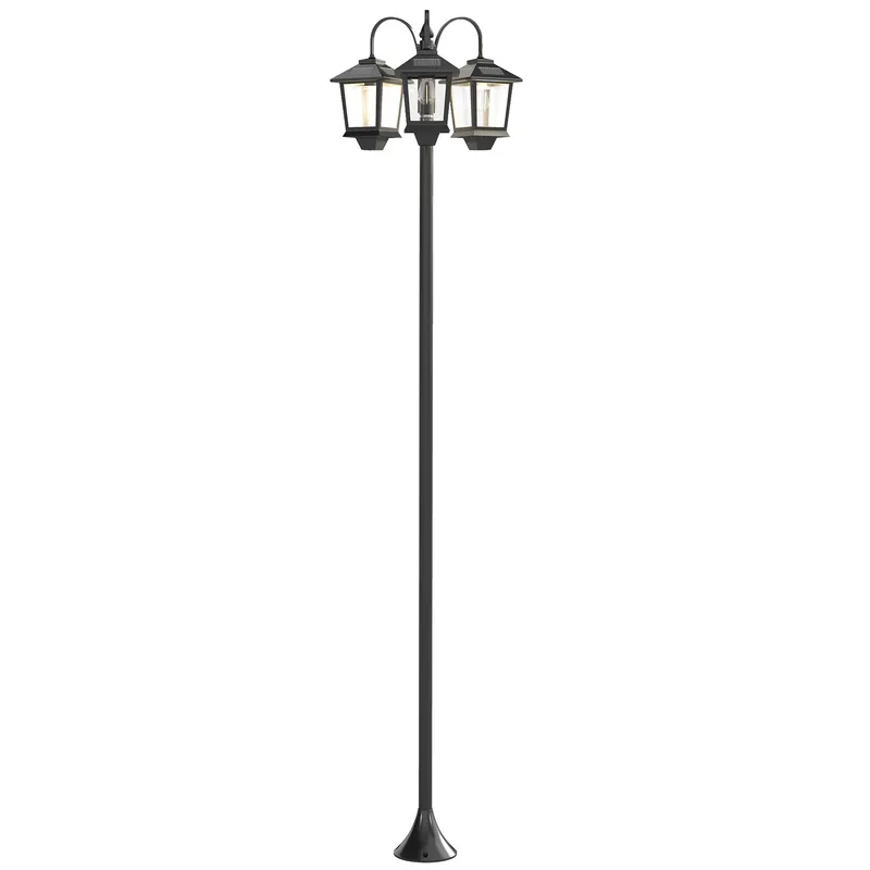 Outsunny Lampadar exterior solar cu 3 capete, lampadar pentru grădină, iluminare LED, senzor automat la apus și la răsărit, negru | Romania