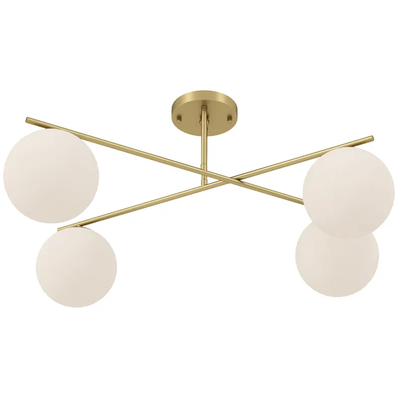 HOMCOM Plafonier candelabru modern cu 4 lumi cu soclu E14, montaj semi-aplatizat, aur si crem | Romania