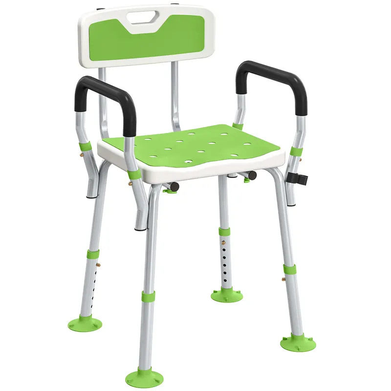 HOMCOM Taburet scaun de duș ergonomic înălțime reglabilă picioare antiderapante 56,5 x 53,5 x 87 cm blanc et vert | Romania