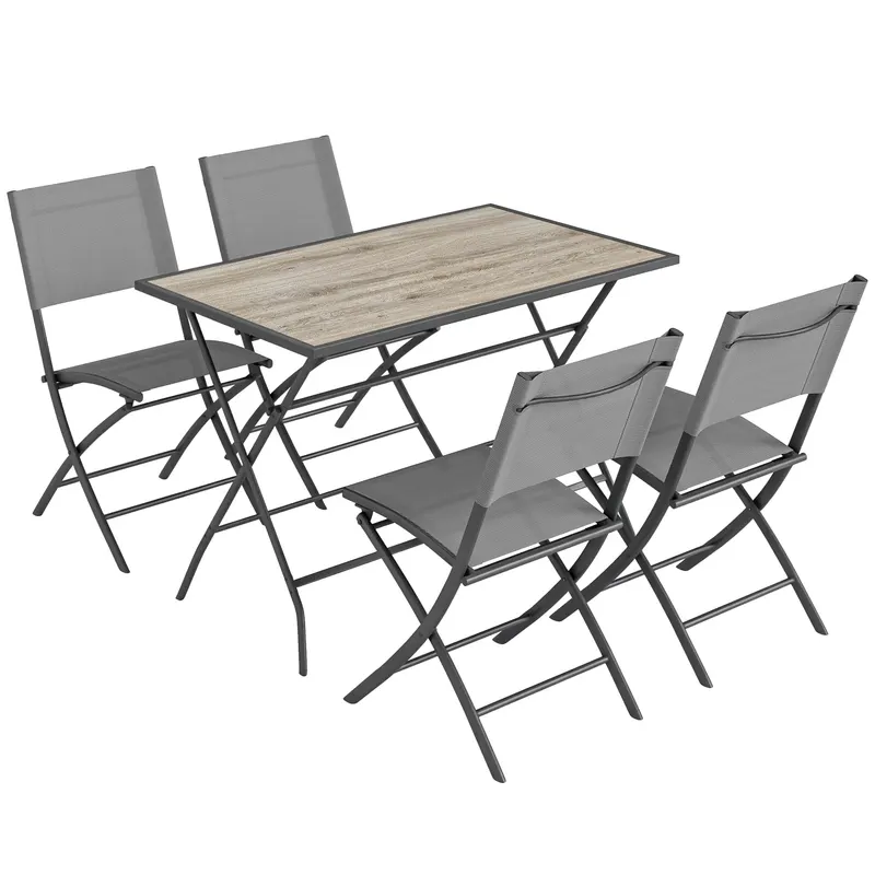 Outsunny Set mobilier grădină pliabil 5 piese masă cu 4 scaune respirabile aspect lemn economisitor de spațiu | Romania