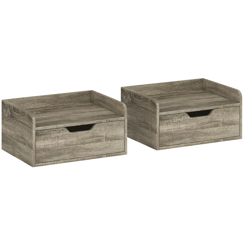 HOMCOM Set de 2 noptiere de perete, noptiere cu sertar și poliță cu margini înălțate, 40x30x19,5cm, gri | Romania