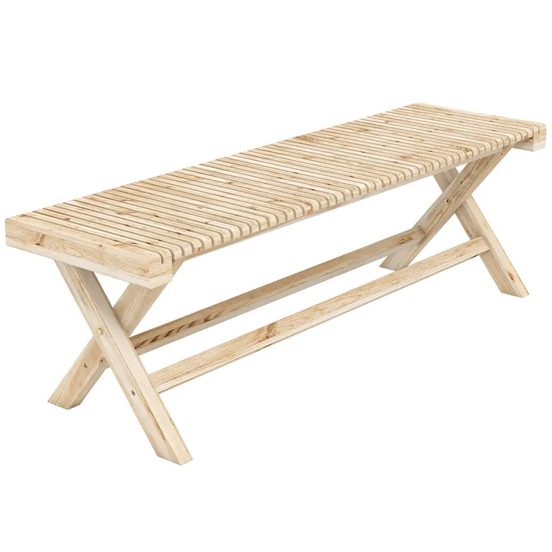 Outsunny Bancă de grădină din lemn masiv, banchetă cu șezut în șipcă, 140 x 40 x 43 cm, lemn natural | Romania