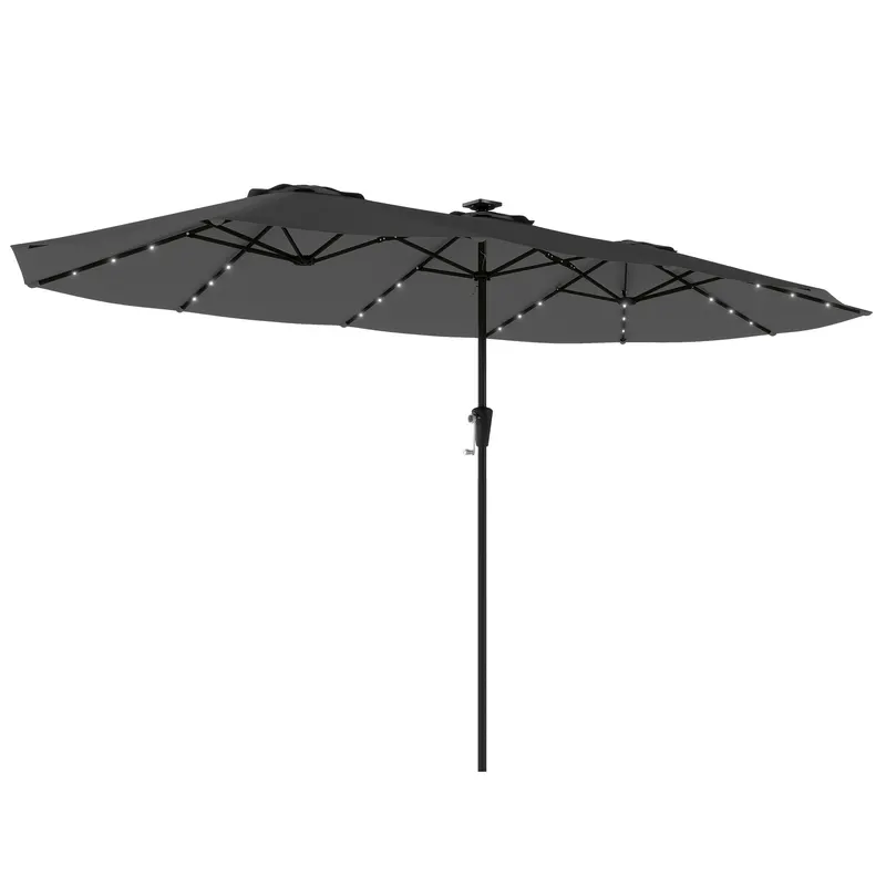 Outsunny Umbrelă Dublă de Grădină 4x2 m cu 36 LED-uri Solare UPF50+ Manivelă 12 Spițe Rezistentă la Apă Gri închis | Romania