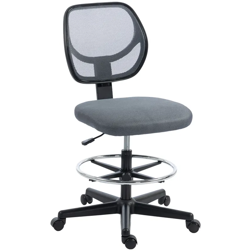 Vinsetto Scaun de birou ergonomic, fotoliu de birou cu suport pentru picioare, scaun pentru desen din plasă, înălțime reglabilă, gri închis | Romania