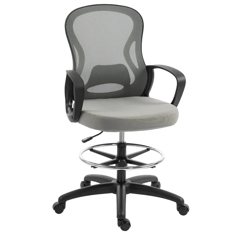 Vinsetto Scaun de birou ergonomic, fotoliu de birou cu suport pentru picioare și cotiere, din mesh, 59 x 65 x 123 cm, Gri | Romania
