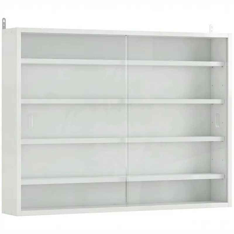 HOMCOM Vitrină de perete din lemn cu polițe reglabile și 2 uși glisante din sticlă 80x9,5x60 cm alb | Romania