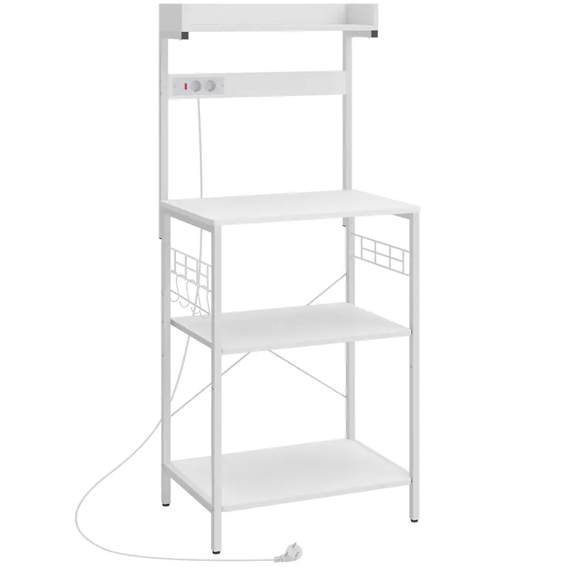 HOMCOM Etajeră de bucătărie cu 2 prize Raft pentru cuptor cu microunde Raft reglabil Cârlige 60x42x137 cm Alb | Romania