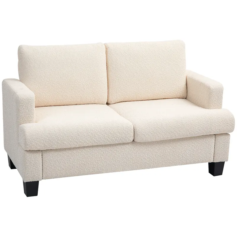 HOMCOM Canapé 2 locuri 120 cm cu perne de spătar detașabile, catifea pentru sufragerie, dormitor, birou, bej | Romania
