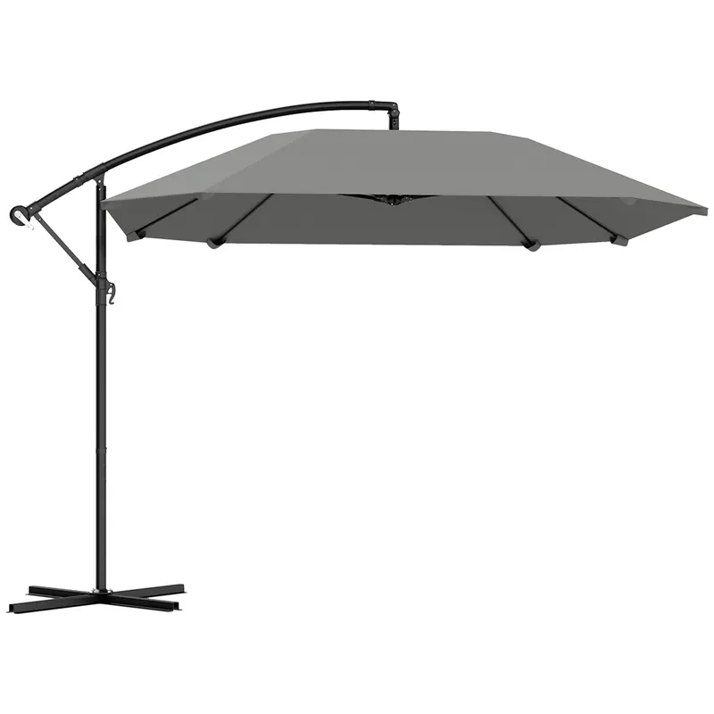 Outsunny Umbrelă laterală 3 m, umbrelă de grădină exterioară înclinabilă, bază, manivelă, țesătură poliester 180 g/m², Gri închis | Romania