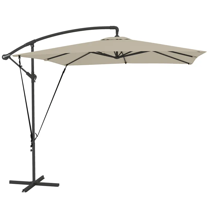Outsunny Umbrelă de Grădină Suspendată 2.47x2.47 m, Umbrelă de Exterior cu Bază în Cruce, Corzi Antivânt, Bej | Romania