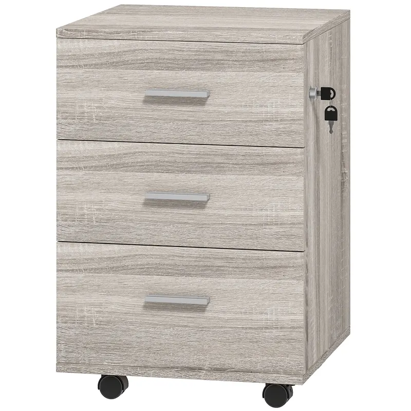 Vinsetto Comodă de birou cu 3 sertare Roți Încuietoare 2 Chei Arhivator Mobil pentru Studiu Living 40x40x61,5 cm Gri | Romania