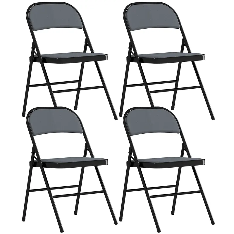 HOMCOM Set de 4 scaune pliabile pentru sufragerie portabile cadru din oțel 45 x 46 x 78 cm gri | Romania