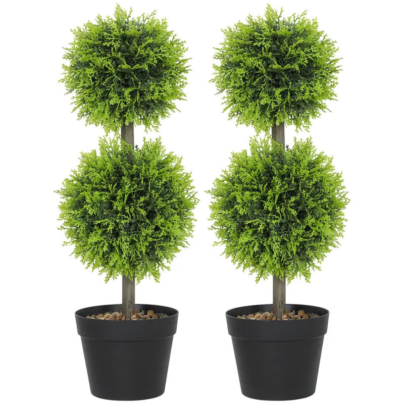 HOMCOM Set de 2 plante artificiale decorative, bile de buxus 60 cm cu ghiveci, plastic, verde | Romania