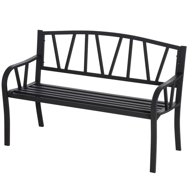 Banca de Gradina Outsunny din Metal cu 2 Locuri, neagra | RO